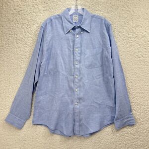 Brooks Brothers Regent Men's Large 100% Linen Blue Long Sleeve Button Down